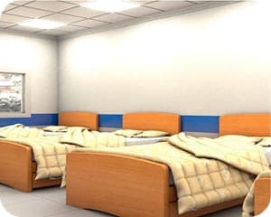 3D rendering of an accessible bedroom.